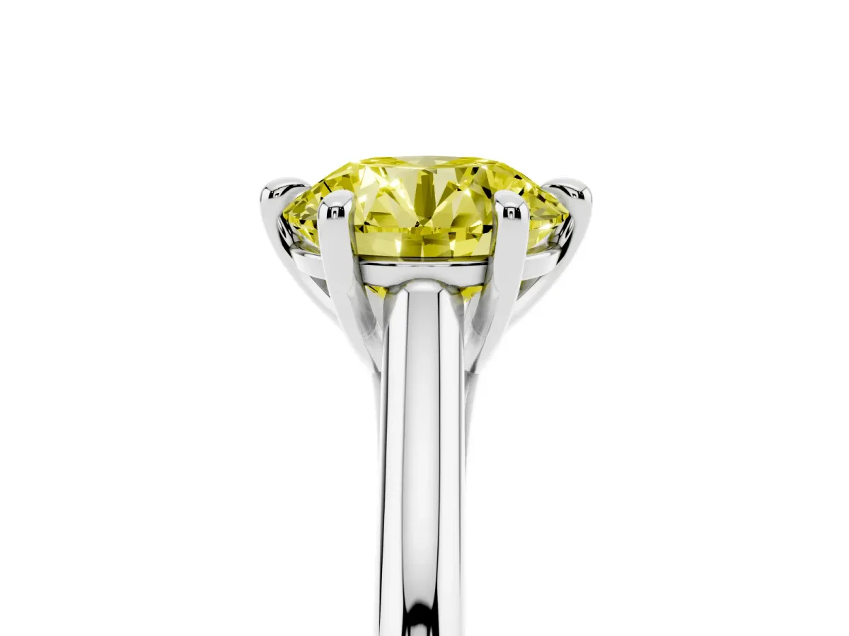 Fancy Yellow Round Cut Solitaire Engagement Ring with Six-Prong Setting and Classic Band White gold