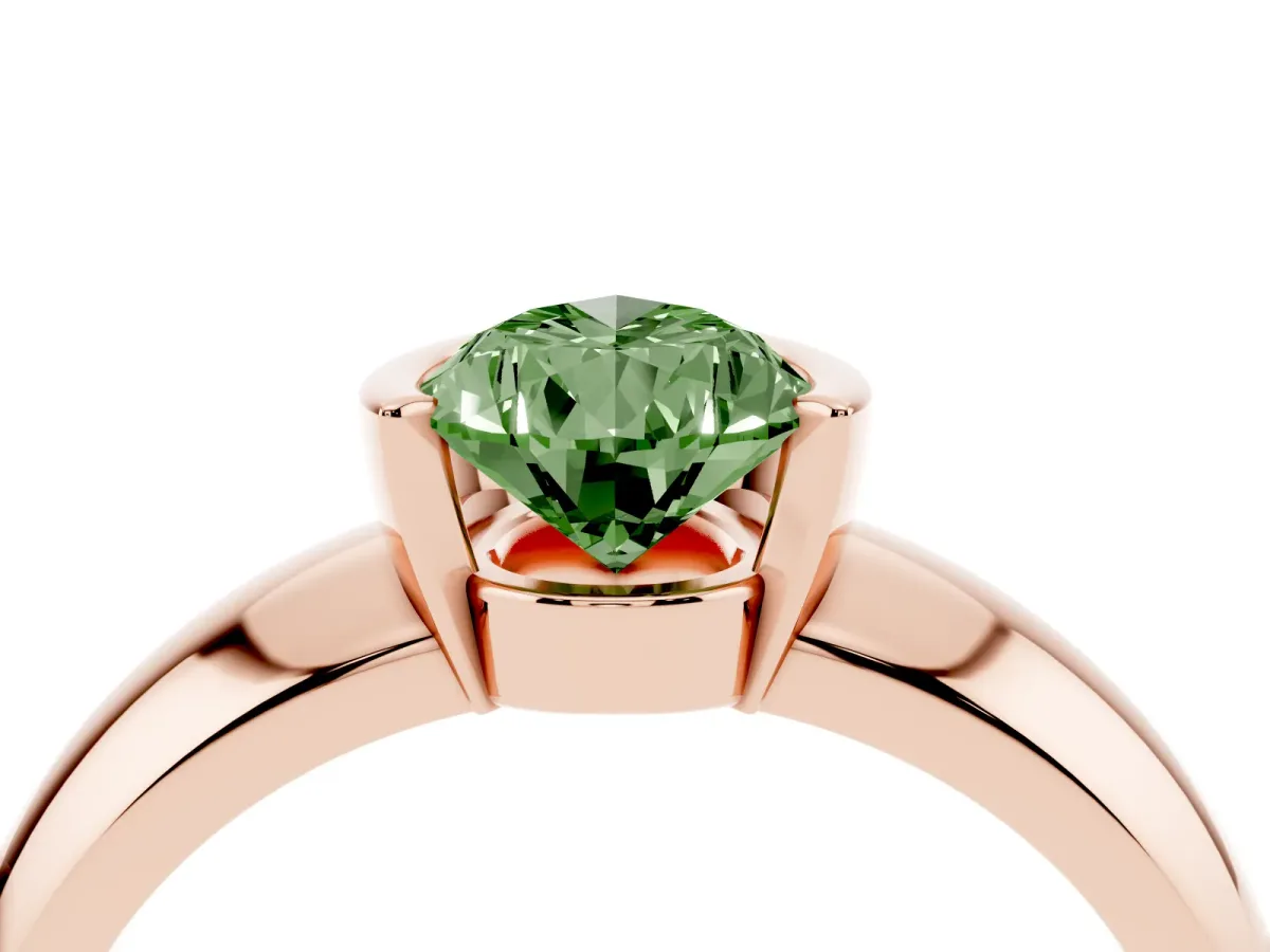Fancy Green Pear Cut Solitaire Tension Set Diamond Ring with Wide Band Rose gold