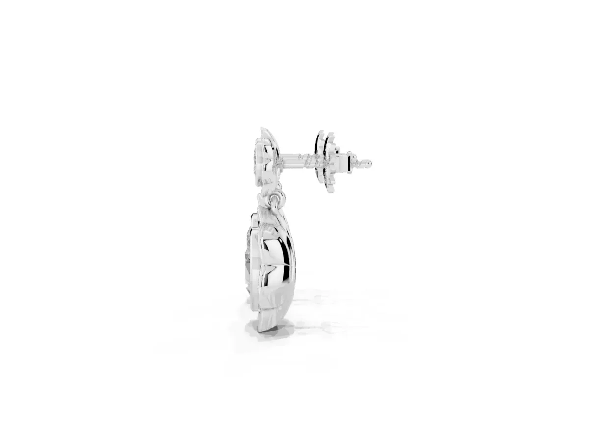 Round Diamond Flower Drop Earrings with Lab Diamond Accents Silver