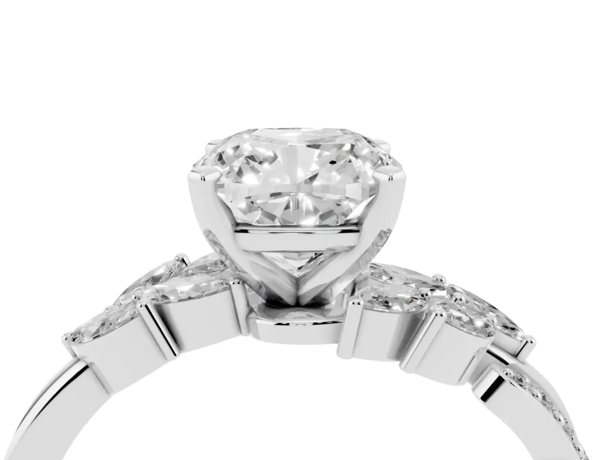 Cushion Cut Solitaire Marquise Twist Band with Six-Prong Setting Silver