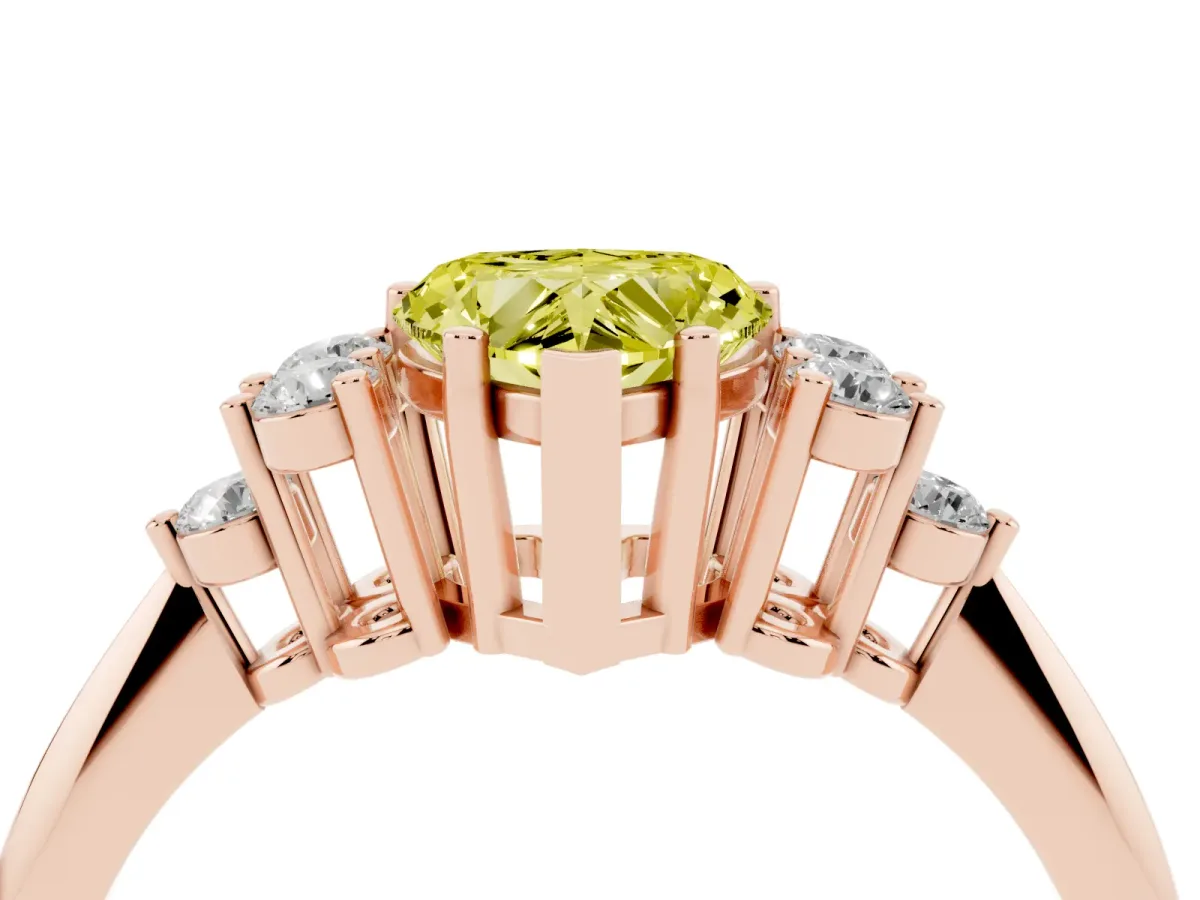 Fancy Yellow Heart Cut Cut Diamond Cluster Ring with Solitaire Band and Four-Prong Setting Rose gold