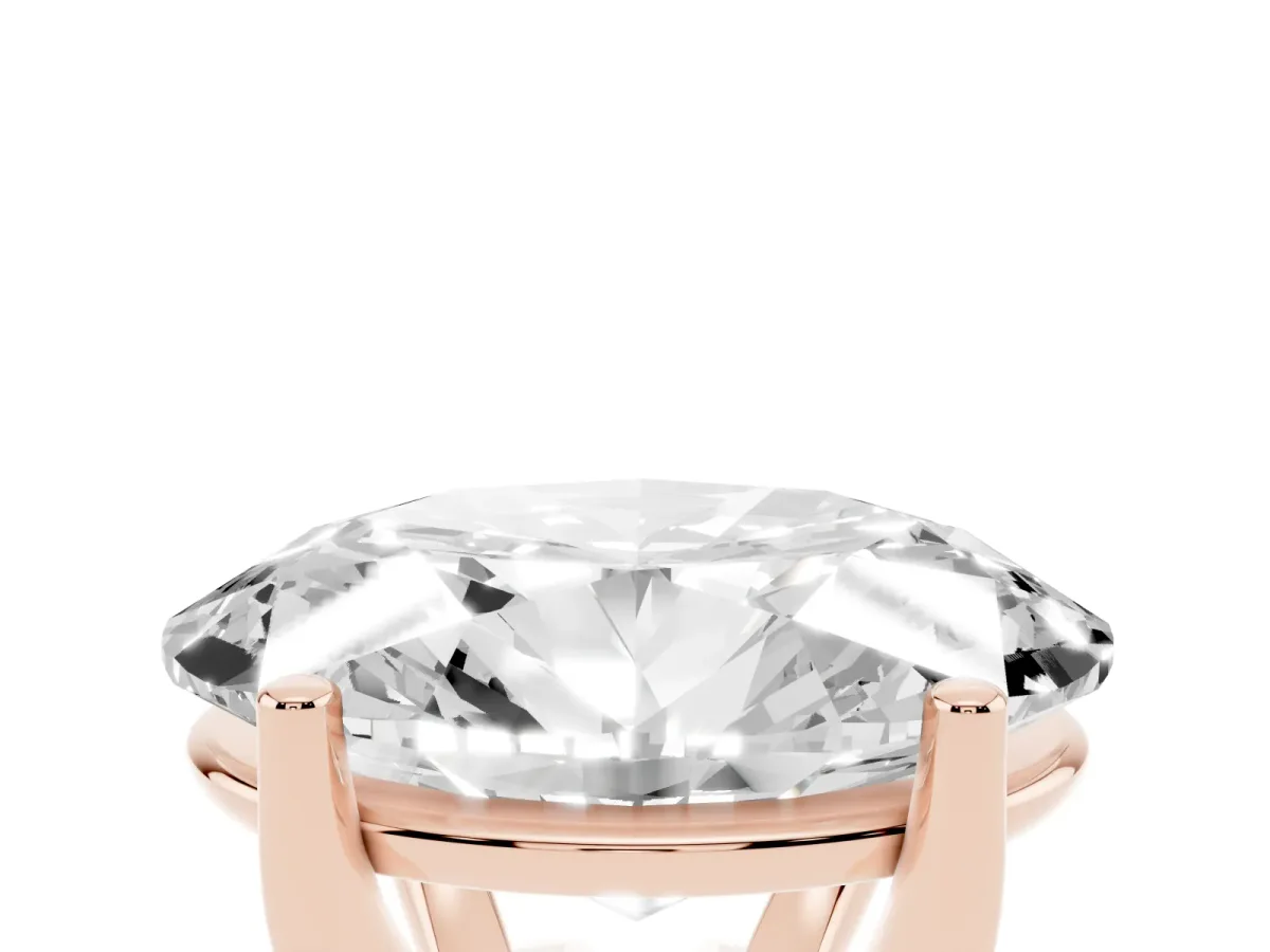 Oval Cut Cut Diamond Solitaire Engagement Ring with Tapered Plain Band and Four-Prong Setting Rose gold