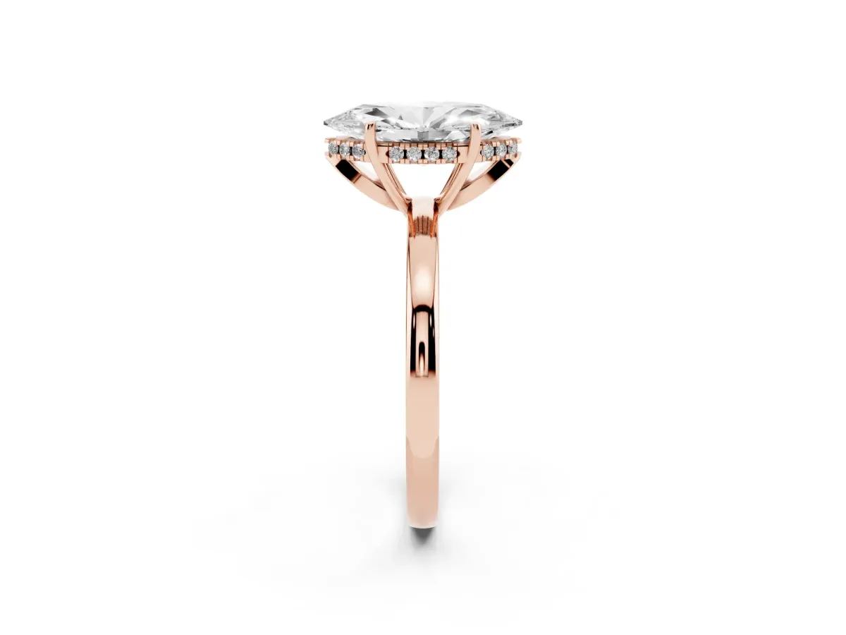 Marquise Cut Solitaire Diamond Ring with Prong Setting and Plain Band Rose gold
