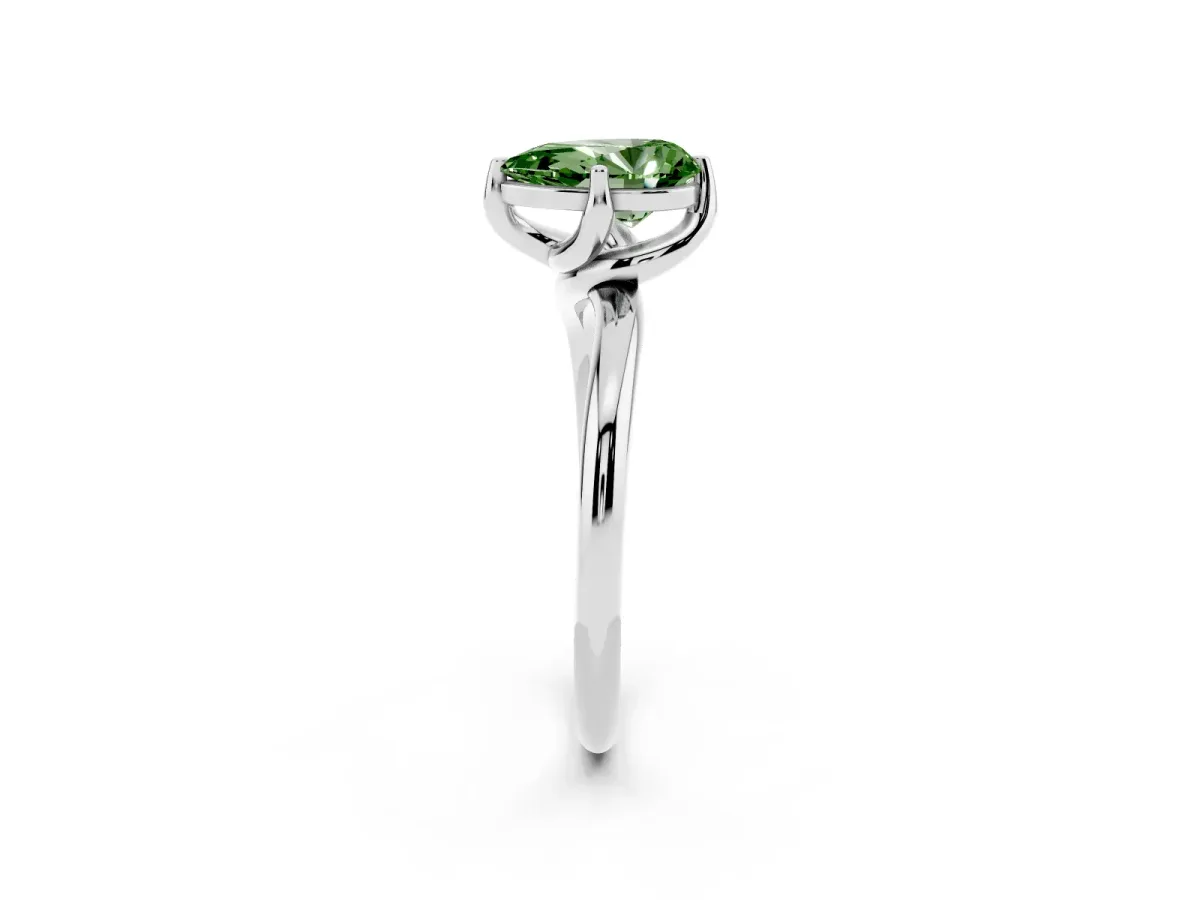 Fancy Green Pear Cut Diamond Solitaire Engagement Ring with Four-Prong Setting and Classic Band White gold
