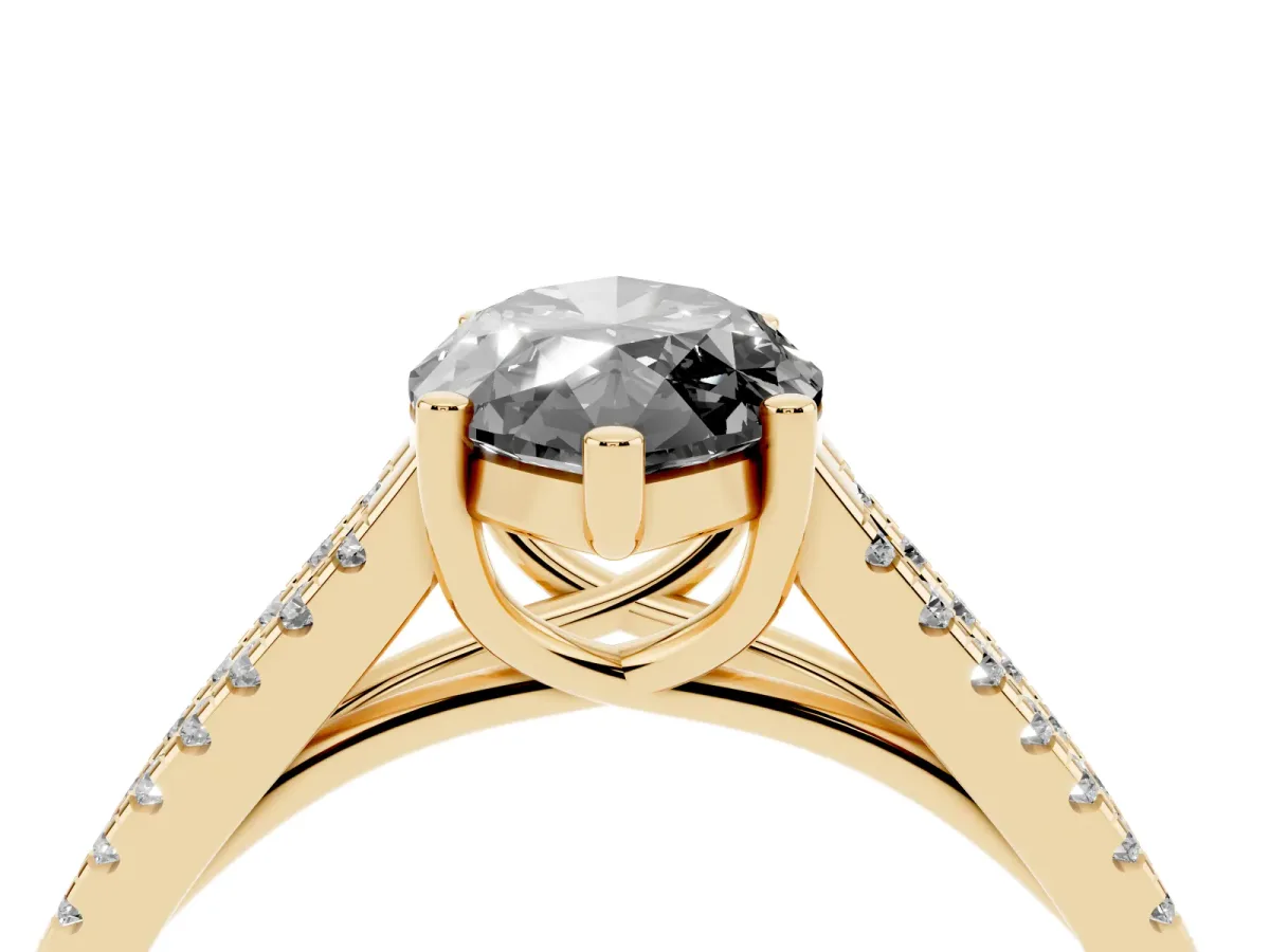 Fancy Black Marquise Cut Diamond Solitaire Engagement Ring with Split Shank Pavé Band Yellow gold