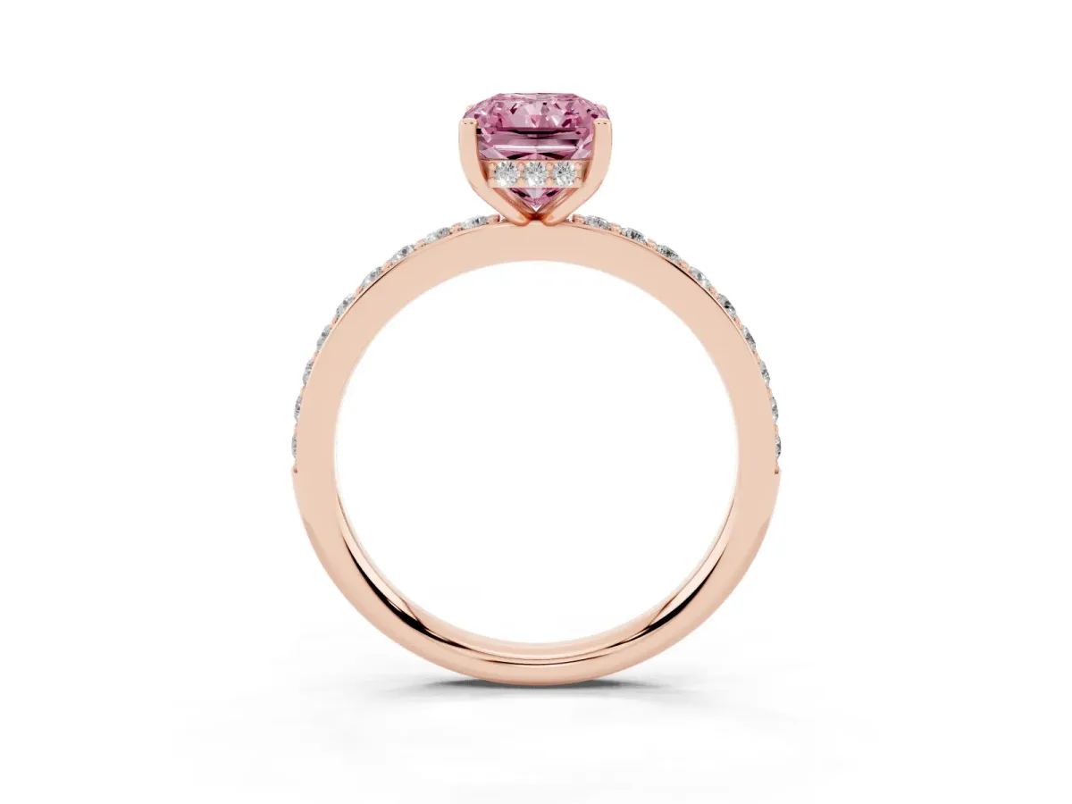 Fancy Pink Radiant Cut Cut Diamond Pavé Band Ring with Four-Prong Setting Rose gold