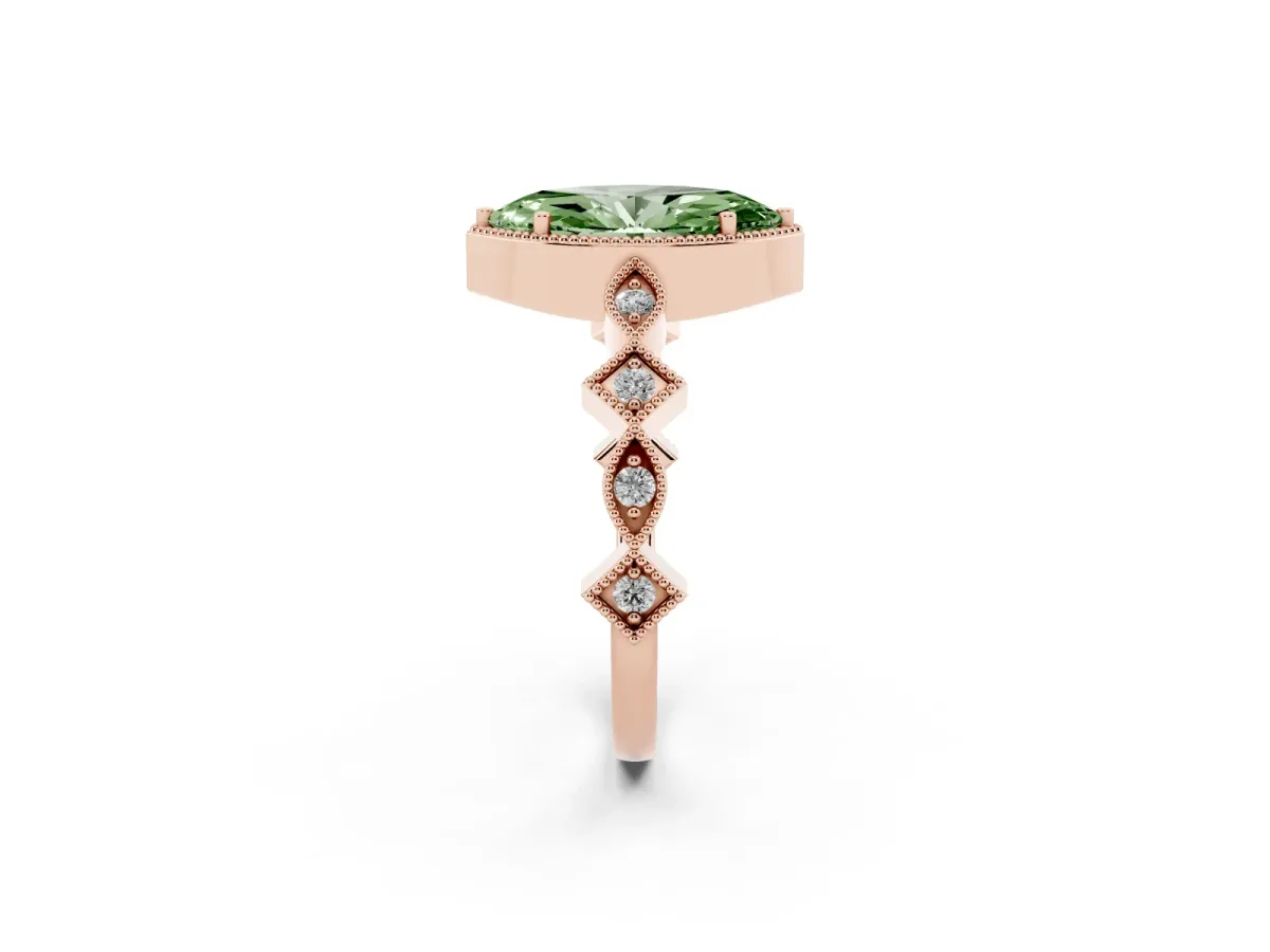 Fancy Green Marquise Cut Milgrain Marquise Diamond Twist Band Ring Rose gold
