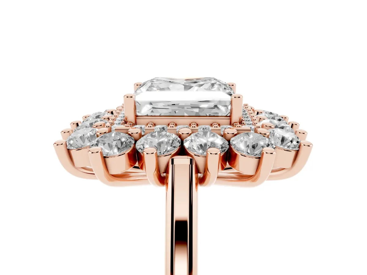 Princess Cut Diamond Floral Double Halo Engagement Ring with Prong Setting Rose gold