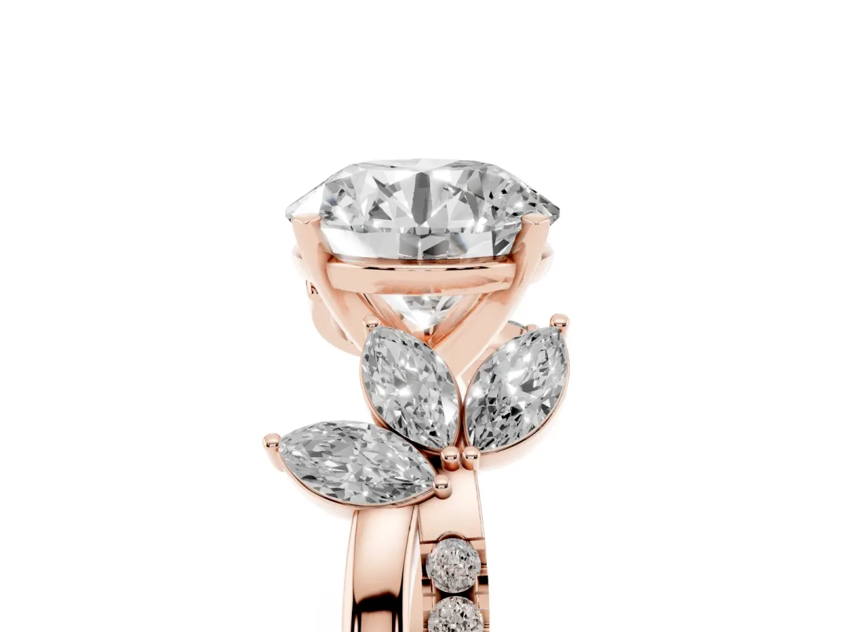 Round Cut Diamond Floral Vine Solitaire Engagement Ring Rose gold