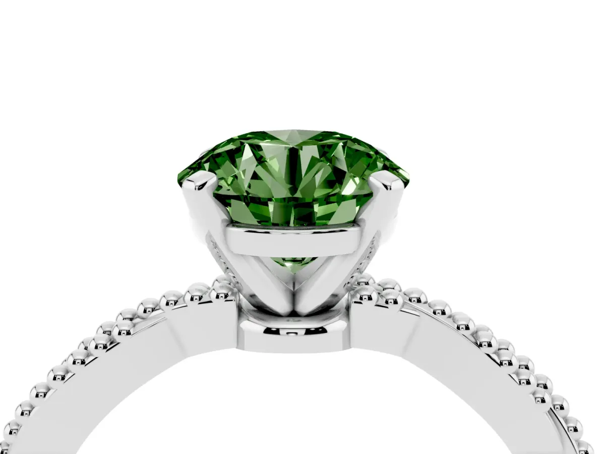 Fancy Green Round Cut Solitaire Twisted Band with Bead Prong Setting White gold