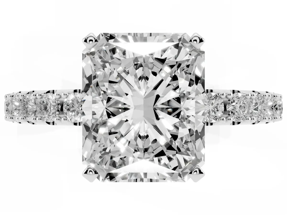 Radiant Cut Diamond Solitaire Pavé Band with Four-Prong Setting Silver