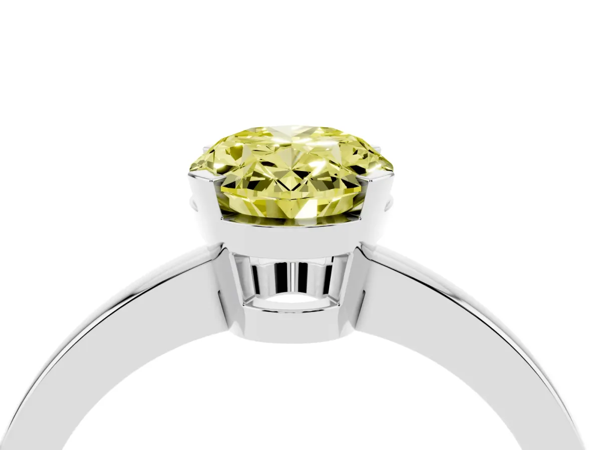 Fancy Yellow Oval Cut Cut Solitaire Ring with Four-Prong Setting and Classic Band Silver