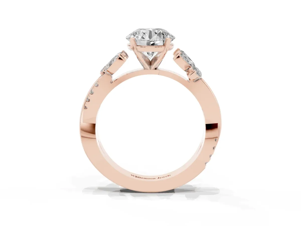 Round Cut Diamond Floral Vine Solitaire Engagement Ring Rose gold