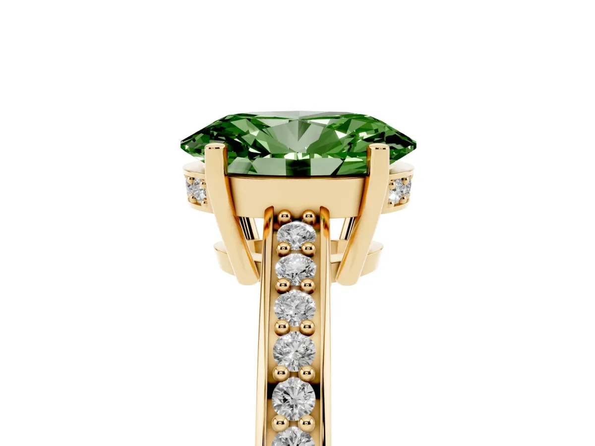 Fancy Green Oval Cut Solitaire Pavé Band Prong Setting Ring Yellow gold