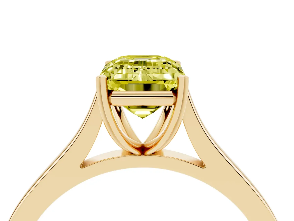 Fancy Yellow Emerald Cut Solitaire Heart Prong Engagement Ring with Tapered Band Yellow gold