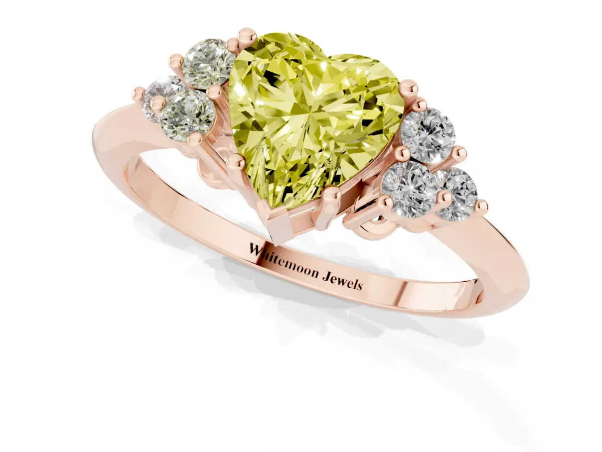 Fancy Yellow Heart Cut Cut Diamond Cluster Ring with Solitaire Band and Four-Prong Setting Rose gold