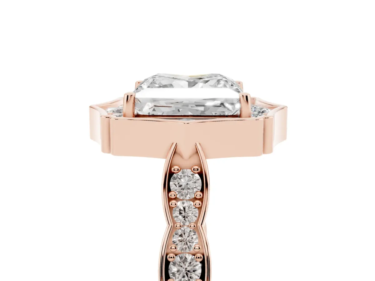 Princess Cut Halo Diamond Engagement Ring with Milgrain Band and Four-Prong Setting Rose gold
