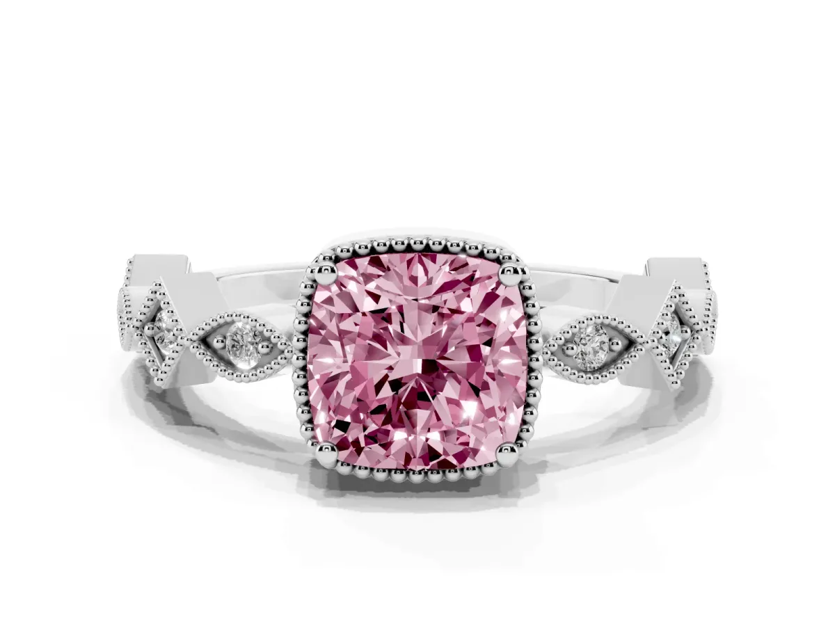 Fancy Pink Cushion Cut Milgrain Marquise Diamond Twist Band Ring Silver