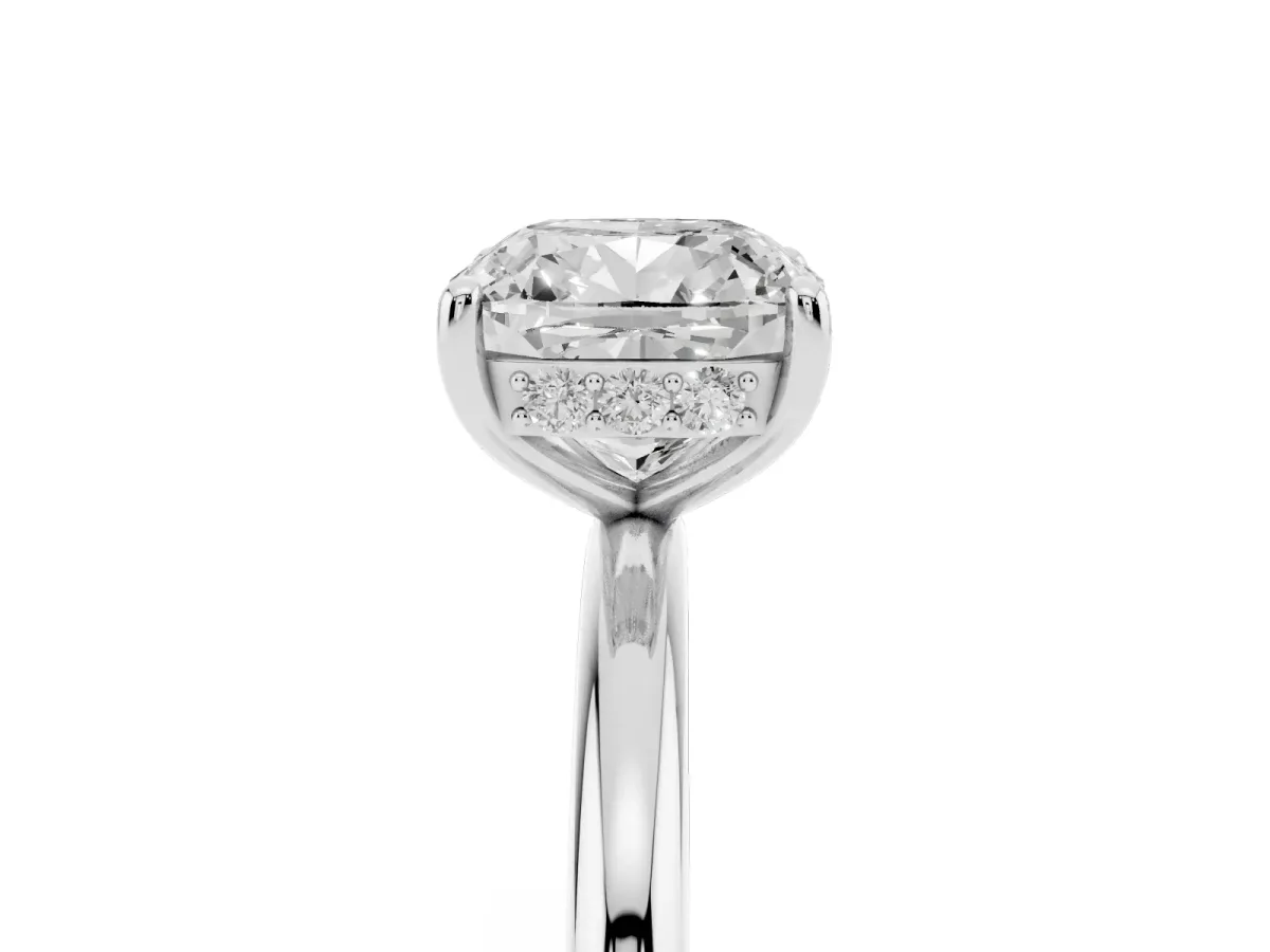 Cushion Cut Solitaire Diamond Ring with a Classic Band and Four-Prong Setting Silver