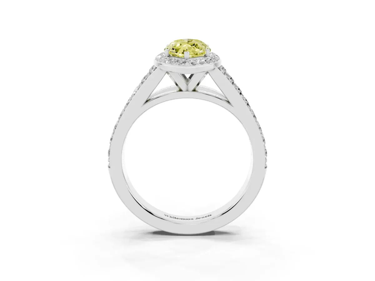 Fancy Yellow Marquise Cut Diamond Split Shank Halo Ring with Four-Prong Setting Silver