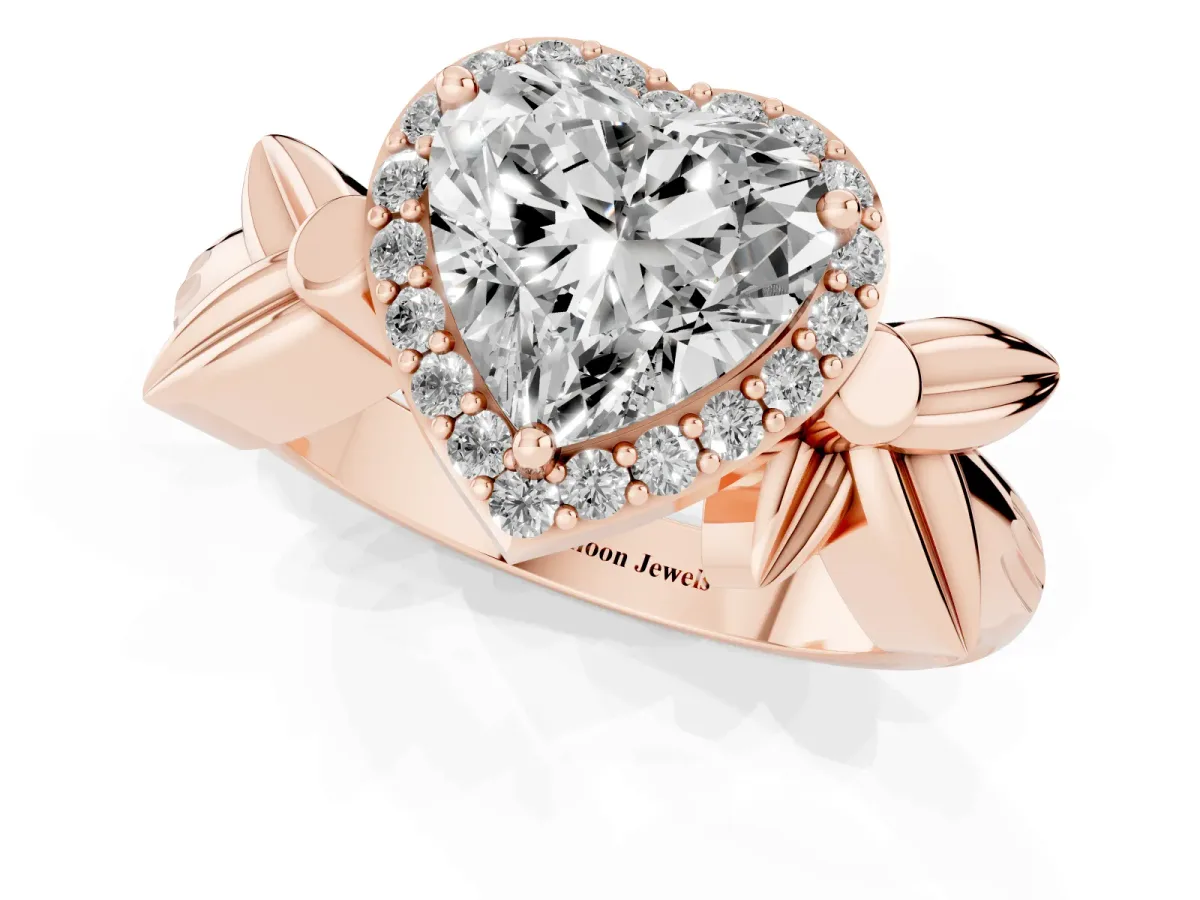 Heart Cut Halo Diamond Floral Band with Four-Prong Setting Rose gold
