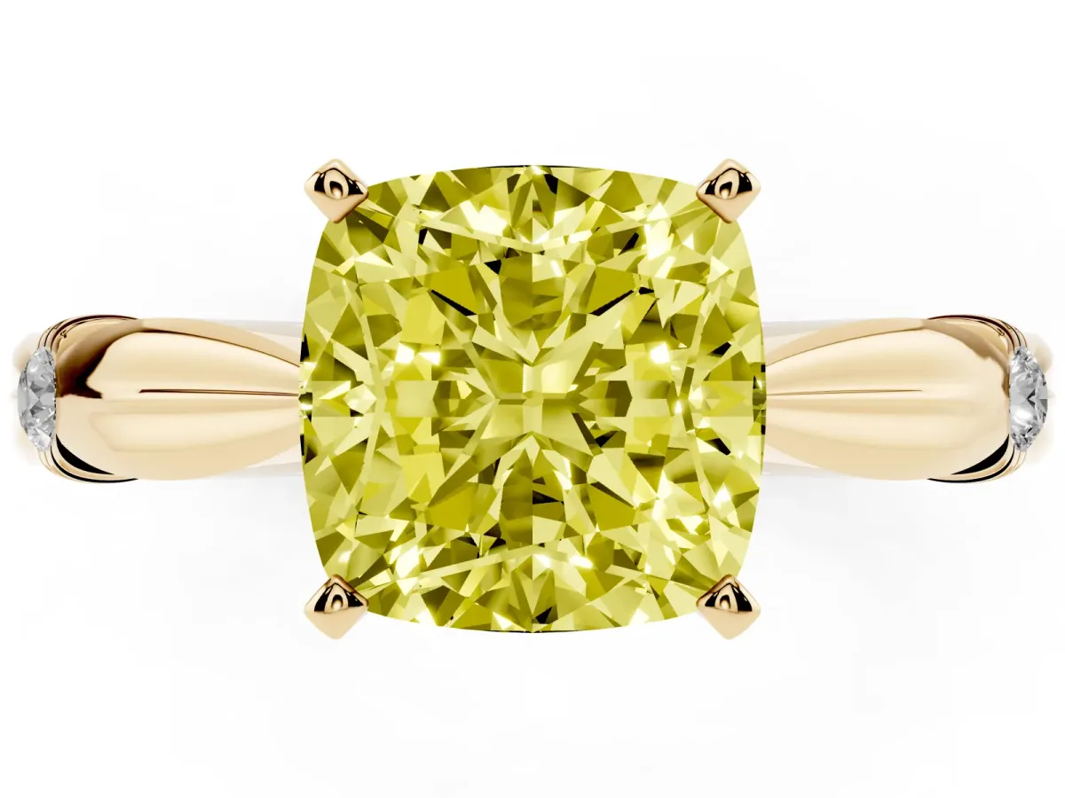 Fancy Yellow Cushion Cut Solitaire Diamond Twisted Band with Four-Prong Setting Yellow gold