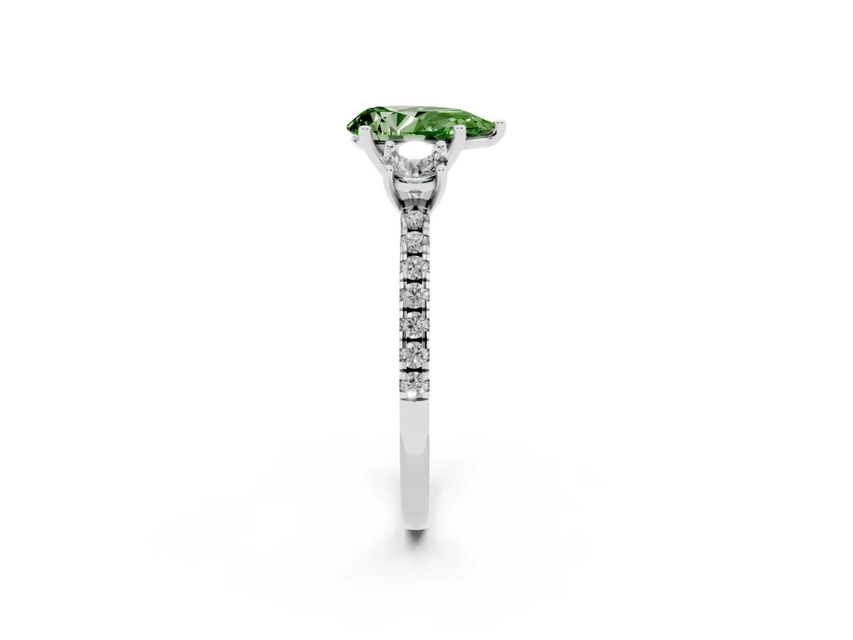 Fancy Green Three-Stone Pear Cut Cut Diamond Pavé Band with Prong Setting Platinum