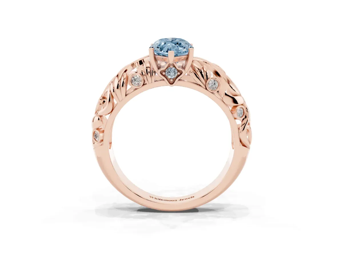 Fancy Blue Marquise Cut Solitaire Diamond Leaf-Inspired Vine Band Ring with Prong Setting Rose gold