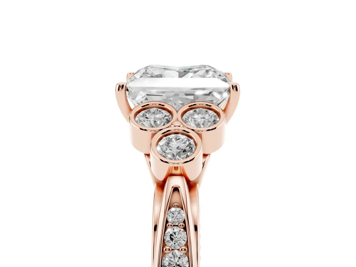 Princess Cut Cut Diamond Engagement Ring with Bezel Set Round Side Stones and Prong Setting Rose gold