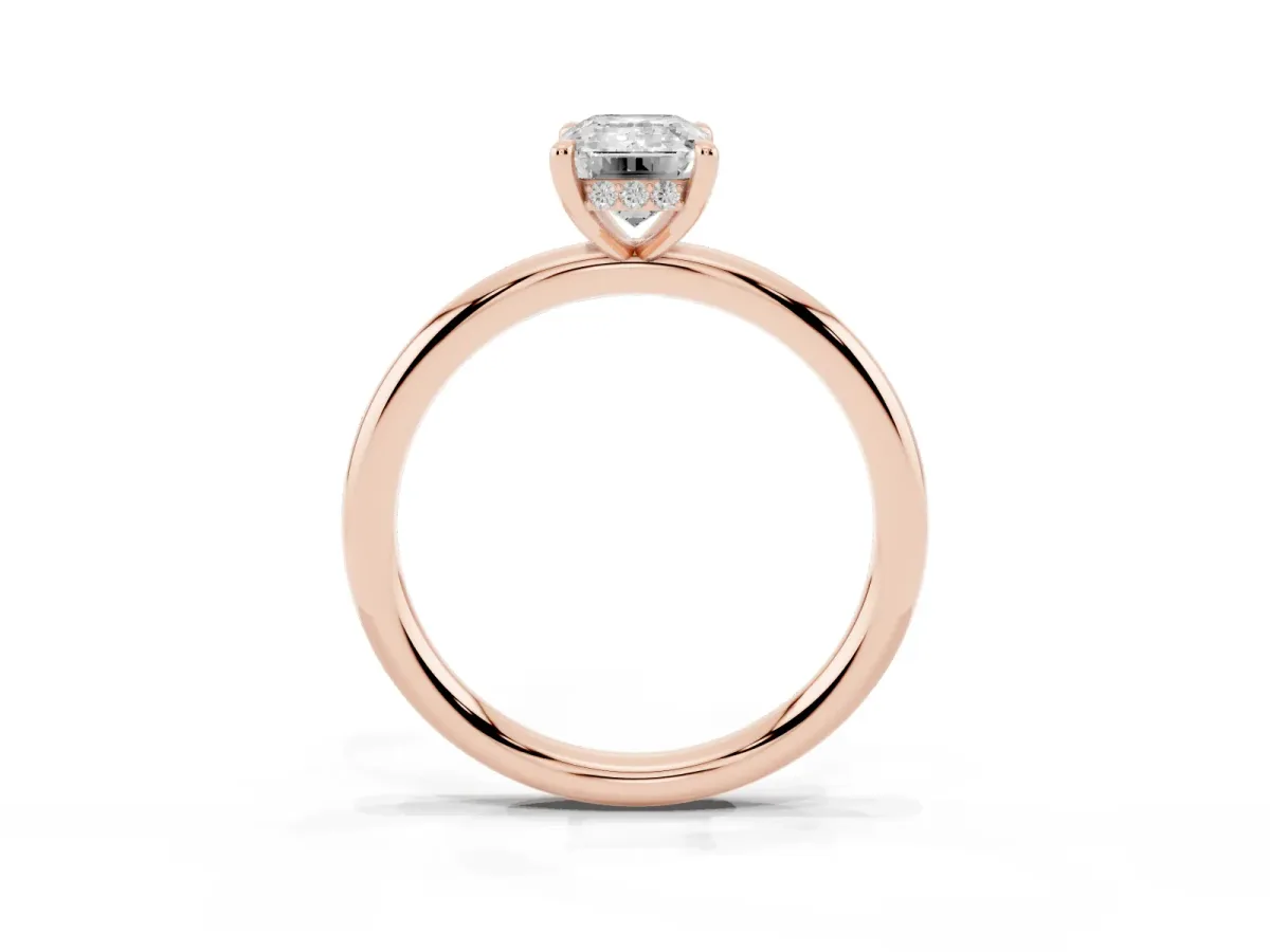 Emerald Cut Diamond Solitaire Ring with Thin Band and Four-Prong Setting Rose gold