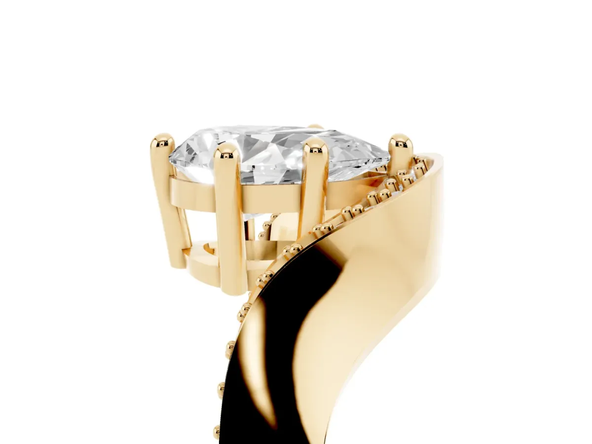 Pear Cut Solitaire Diamond Engagement Ring with Pave Band and Four-Prong Setting Yellow gold
