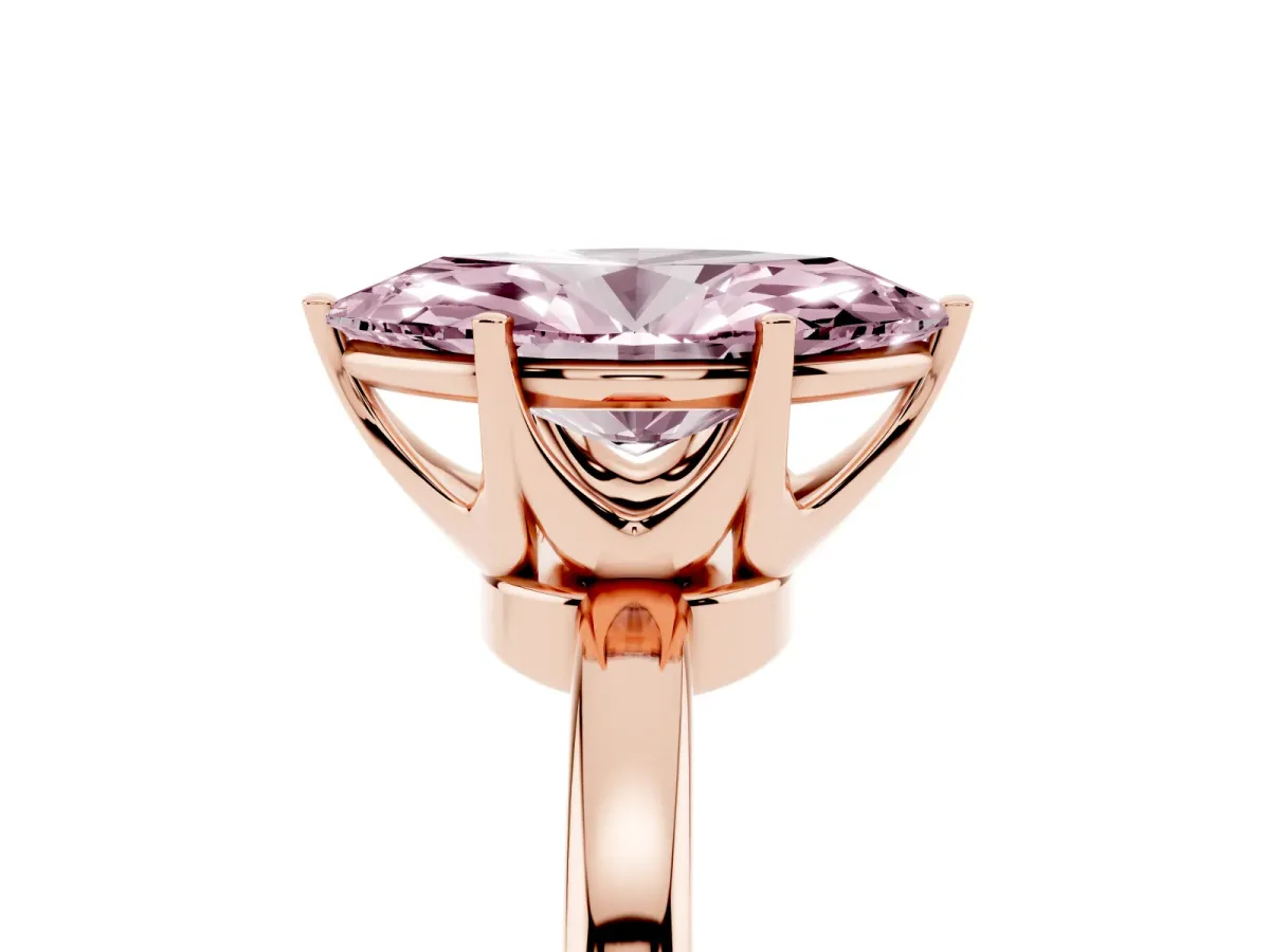 Fancy Pink Marquise Cut Solitaire Diamond Ring with Six-Prong Setting on a Classic Band Rose gold