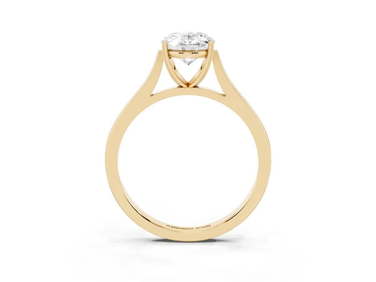 Oval Cut Solitaire Heart Prong Engagement Ring with Tapered Band Yellow gold