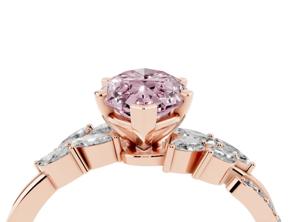 Fancy Pink Marquise Cut Solitaire Marquise Twist Band with Six-Prong Setting Rose gold