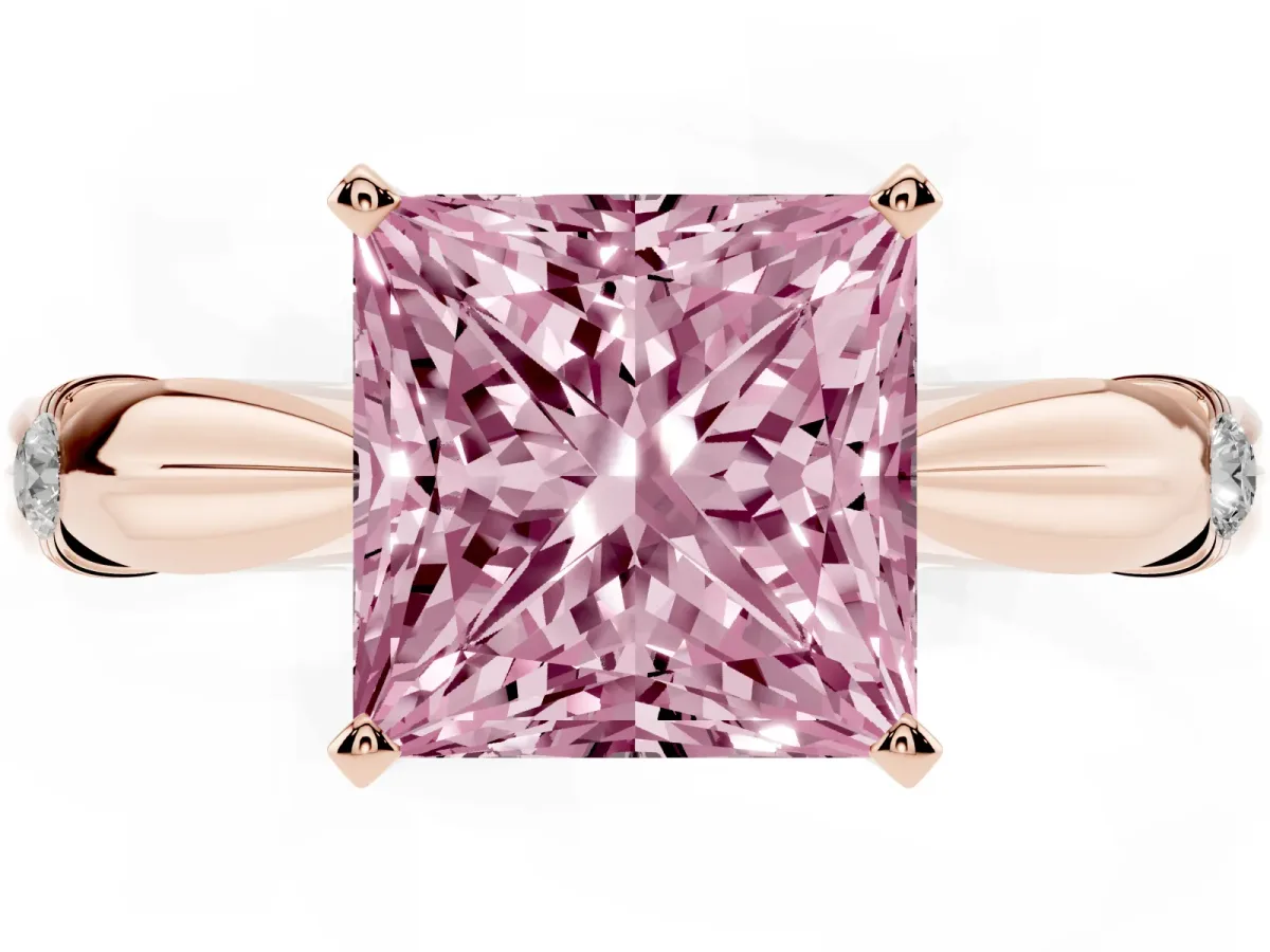 Fancy Pink Princess Cut Solitaire Diamond Twisted Band with Four-Prong Setting Rose gold