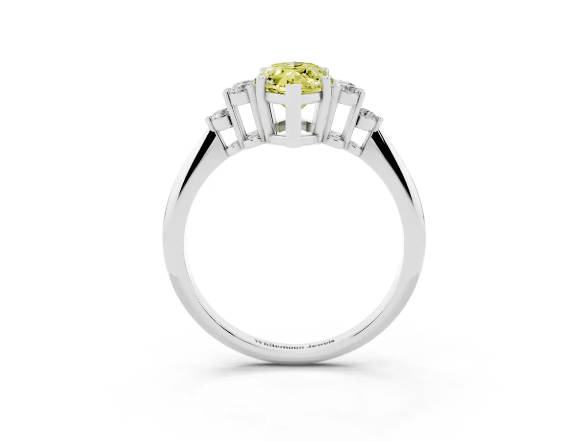 Fancy Yellow Marquise Cut Cut Diamond Cluster Ring with Solitaire Band and Four-Prong Setting Silver