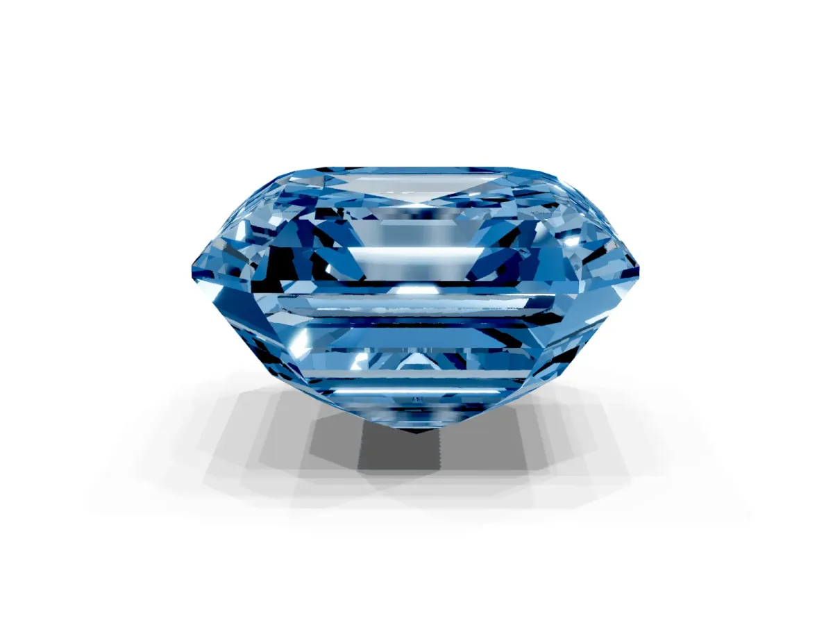 Fancy Blue Asscher Cut Halo Diamond Ring with Milgrain Edge and Round Prong Setting Rose gold