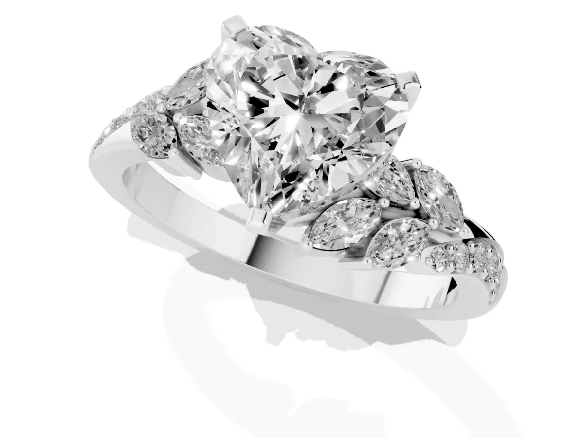 Heart Cut Solitaire Marquise Twist Band with Six-Prong Setting Silver