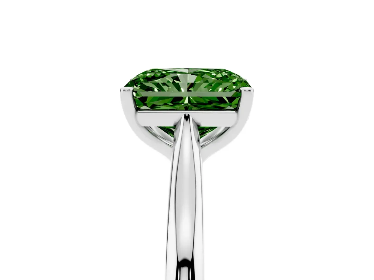 Fancy Green Radiant Cut Cut Solitaire Ring with Cathedral Band and Four-Prong Setting Silver