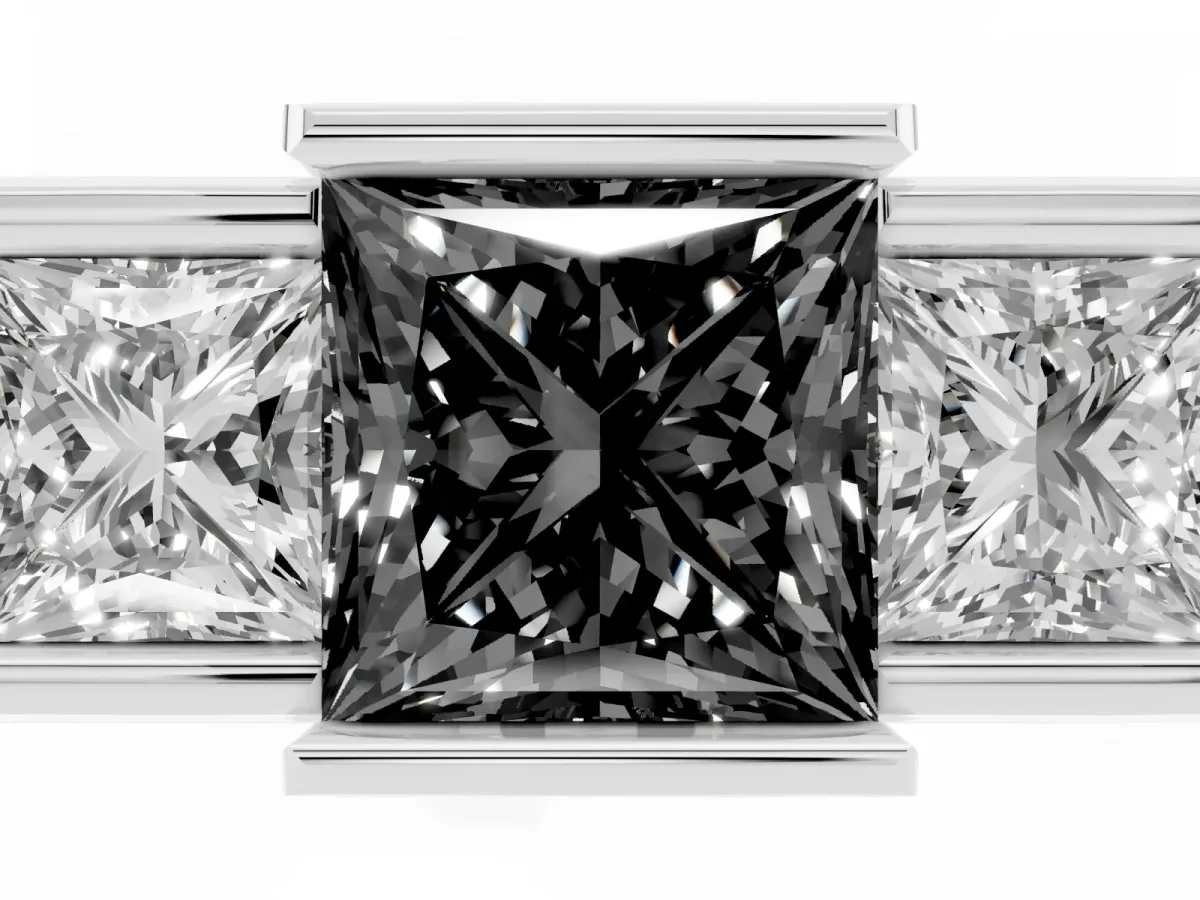 Fancy Black Three Stone Princess Cut Cut Channel Set Diamond Ring Platinum