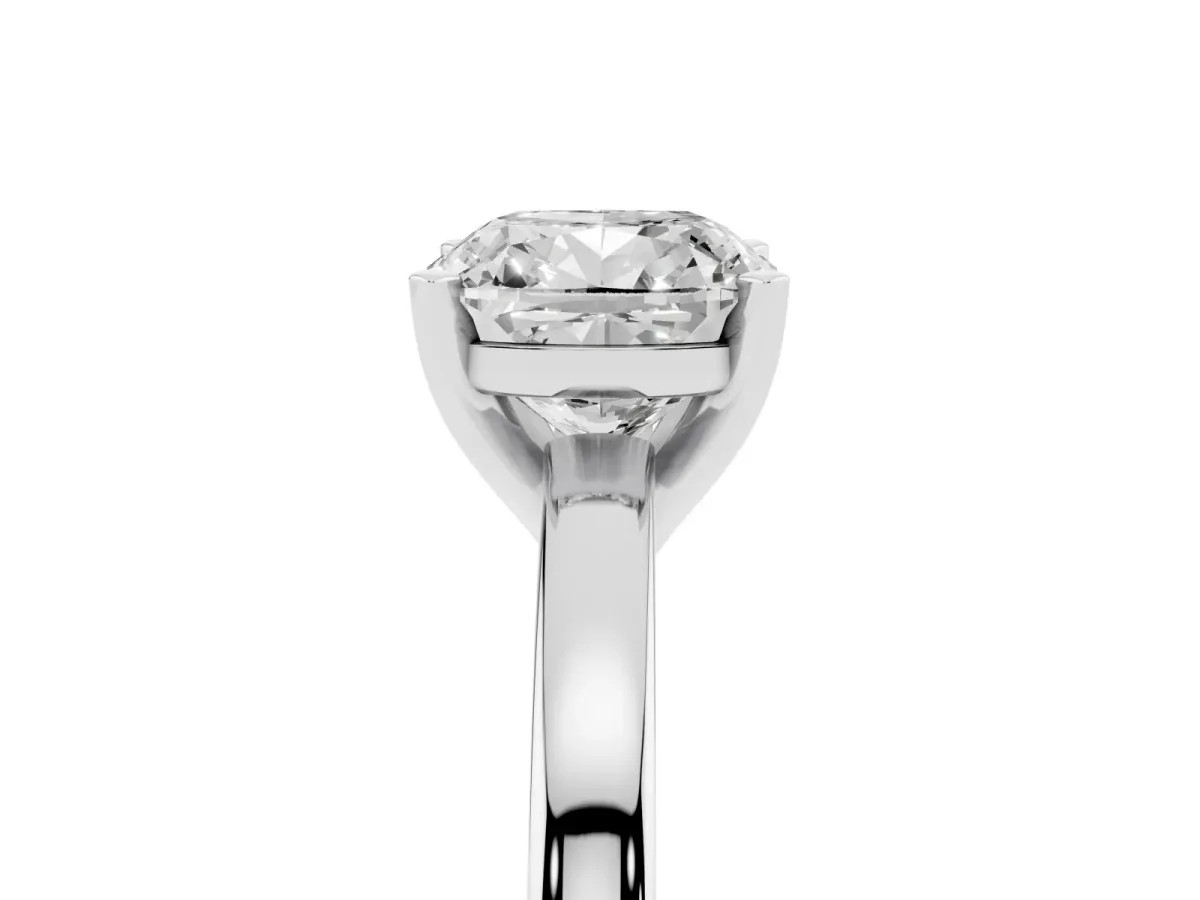 Cushion Cut Solitaire Diamond Engagement Ring with Four-Prong Setting on a Classic Band Silver