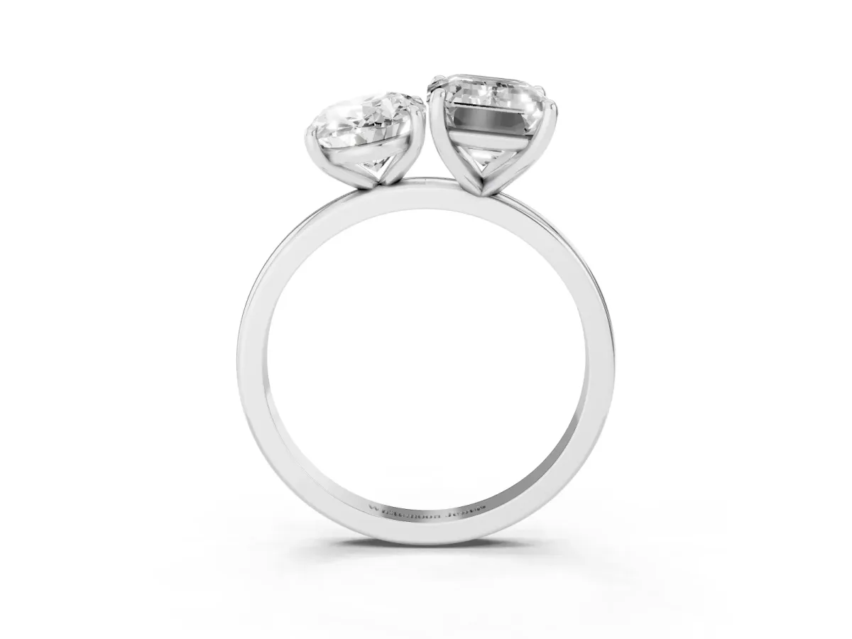 Oval Cut and Emerald Cut Toi Moi Ring with Prong Setting Platinum