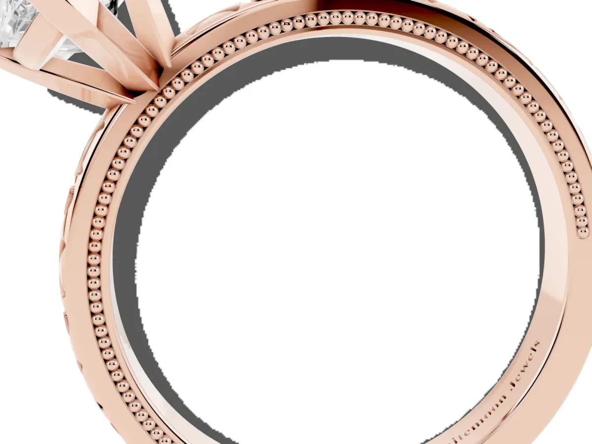 Marquise Cut Solitaire Diamond Engagement Ring with XO Engraved Band and Four-Prong Setting Rose gold