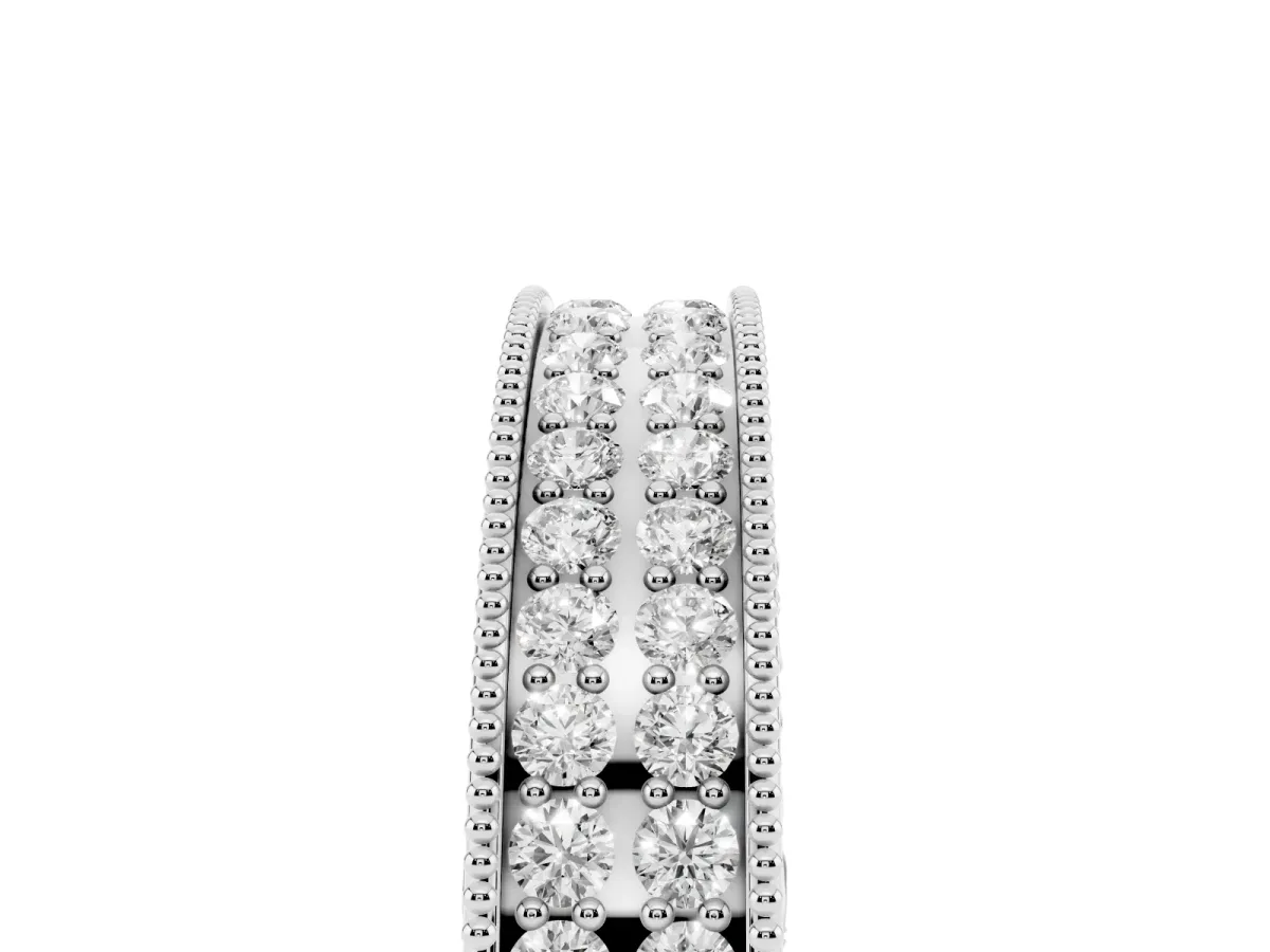 Pavé Round Diamond Eternity Band with Milgrain Edge Silver