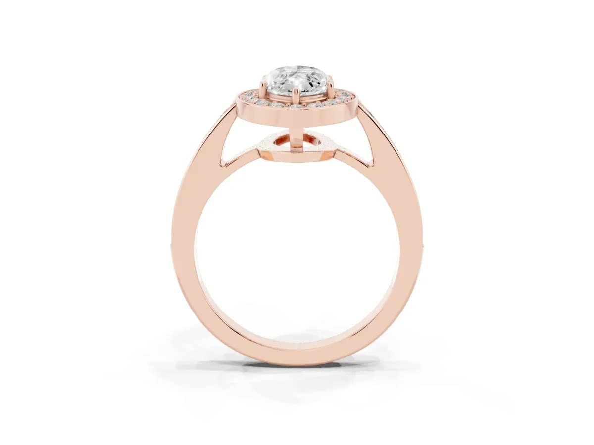 Marquise Cut Halo Pavé Diamond Engagement Ring with Bezel Setting Rose gold