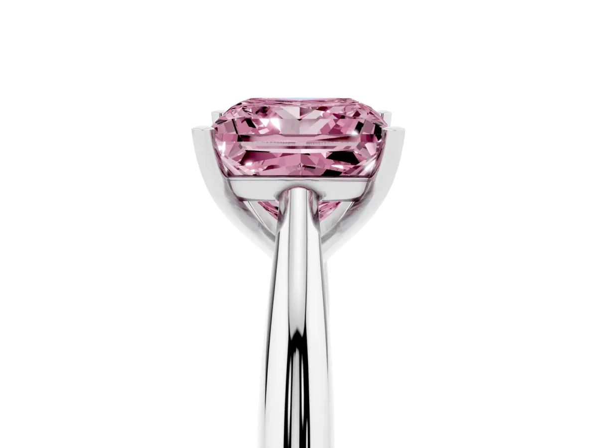 Fancy Pink Princess Cut Diamond Solitaire Engagement Ring with Cathedral Setting and Four-Prong Mount Silver