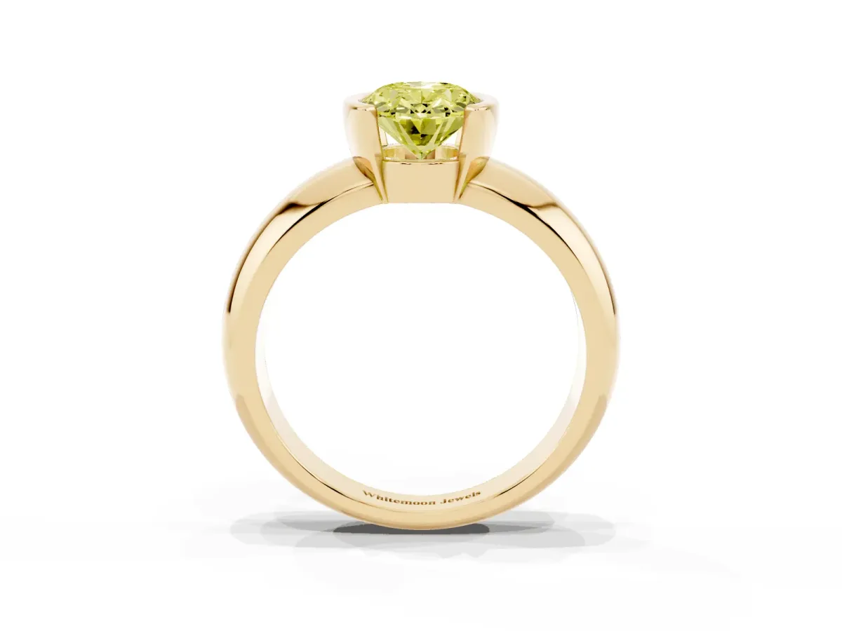 Fancy Yellow Oval Cut Solitaire Tension Set Diamond Ring with Wide Band Yellow gold