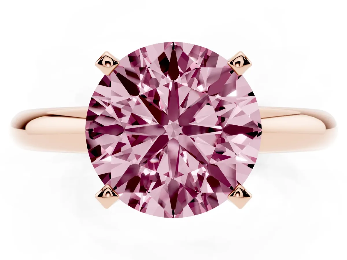 Fancy Pink Round Cut Diamond Solitaire Engagement Ring with Round Band and Four-Prong Setting Rose gold