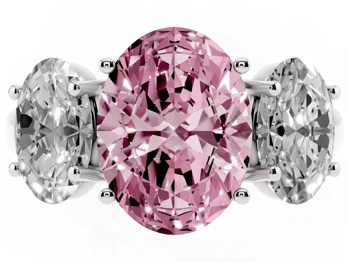 Fancy Pink Three-Stone Oval Cut Diamond Engagement Ring with Prong Setting White gold