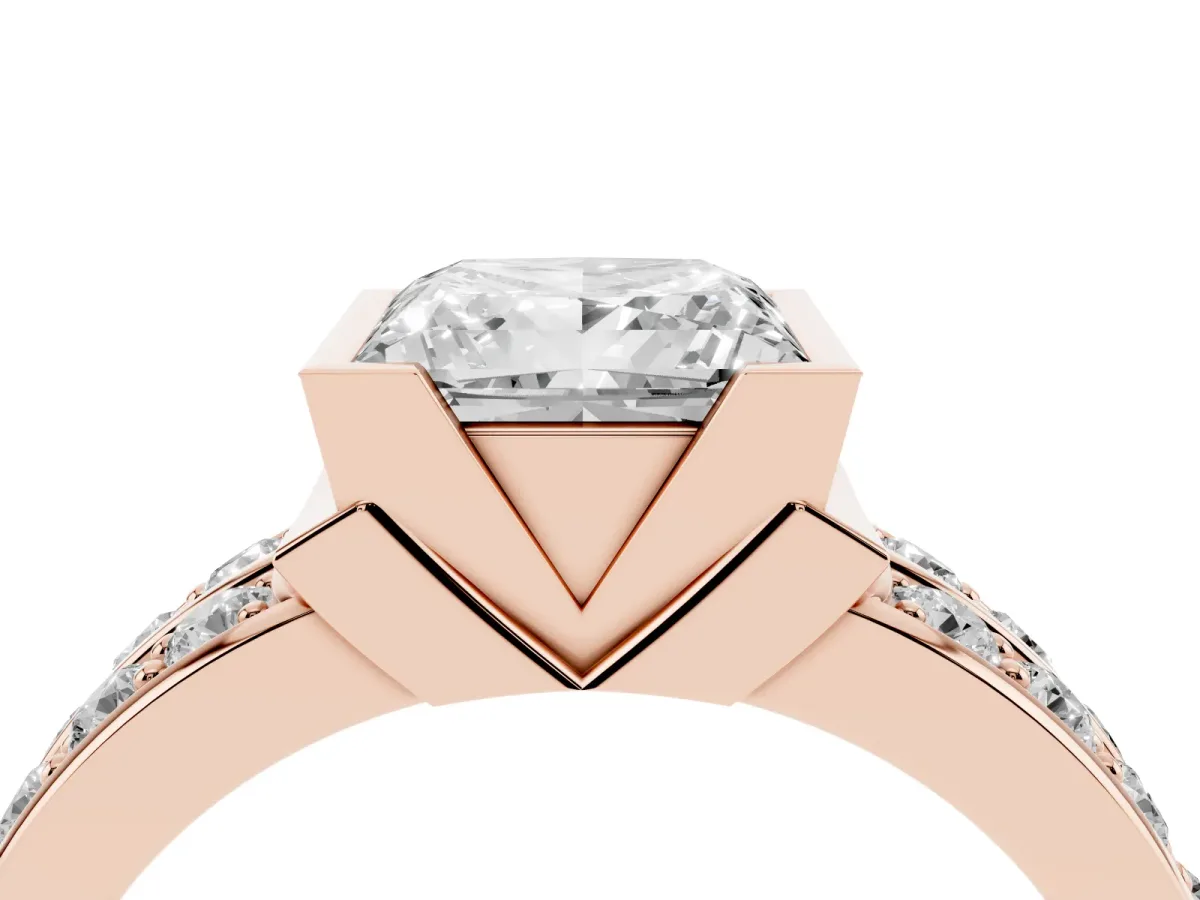 Princess Cut Brilliant Diamond Channel Set Wide Band Ring with Bezel Setting Rose gold